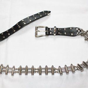 Black Leather Metal Silver Bullet Goth/Punk/Biker Belt